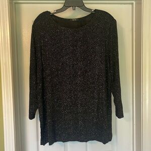 VeVe Vintage Black Glittering 3/4 Sleeve Top - round neckline - side Slits - 1X